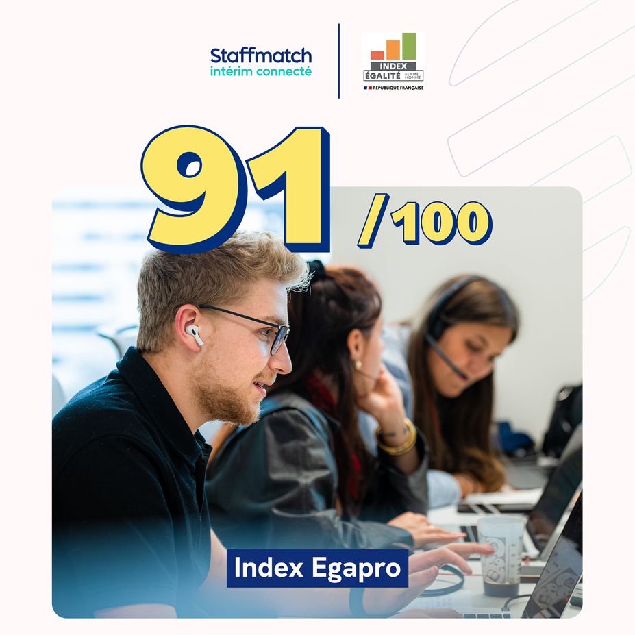 Illustration celebrating the 91/100 score of Staffmatch at the EgaPro Index.