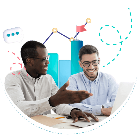 Two men looking at a laptop.