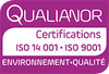 Logo de Qualianor mentionnant les certifications ISO 14001 et ISO 9001.