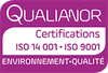 Qualianor logo mentioning ISO 14001 and ISO 9001 certifications.
