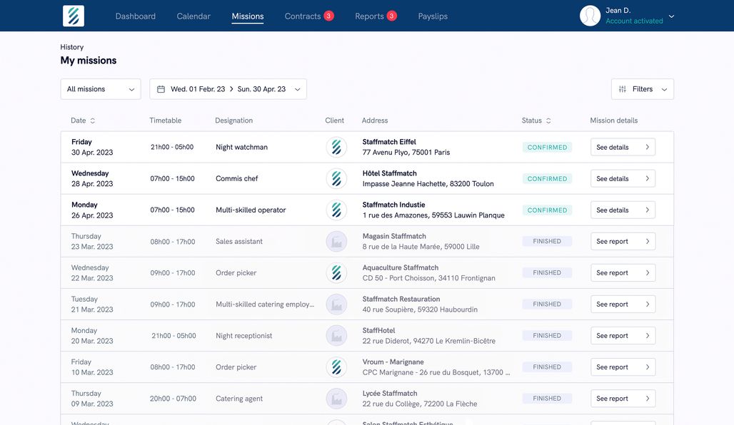 Screenshot illustrating the “Missions management” feature.