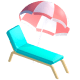 Deckchair and umbrella icon.