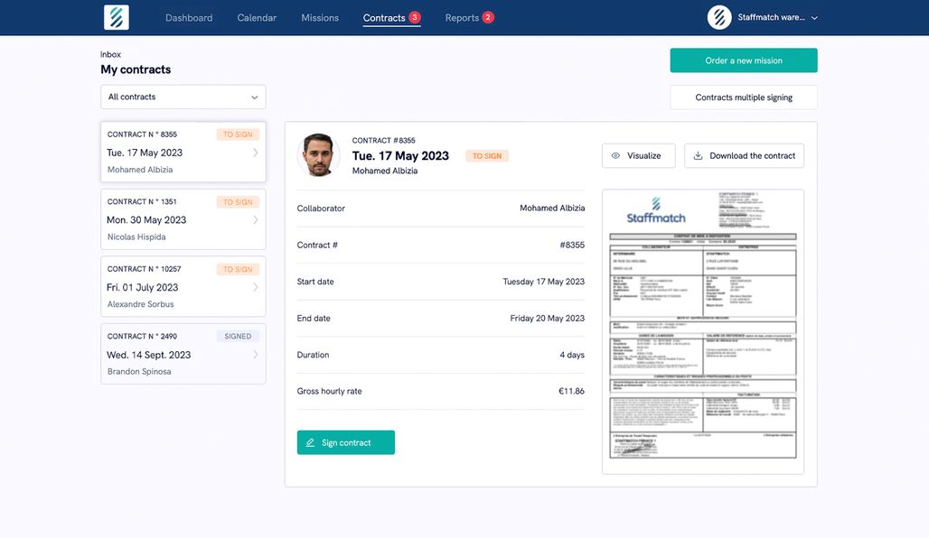 Screenshot illustrating the “Contracts” feature.