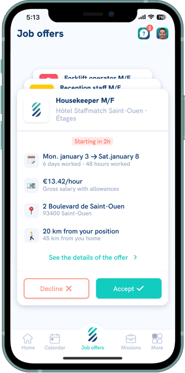 Phone with Staffmatch application.